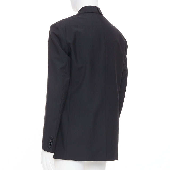 VALENTINO black floral applique double breasted virgin wool blazer jacket IT46 S