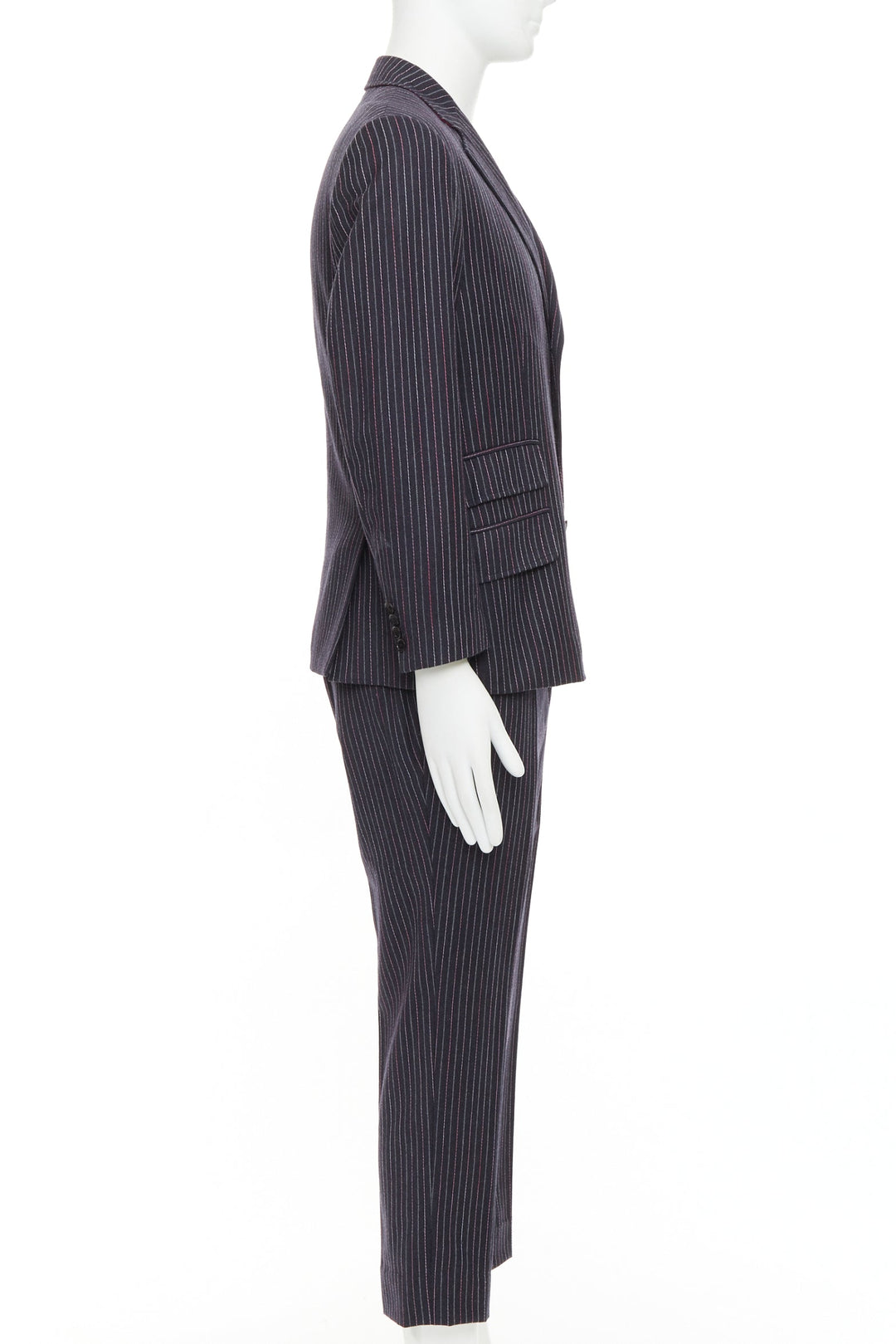 ETRO grey pink pinstripe wool cashmere single breasted blazer pants set IT52 XL