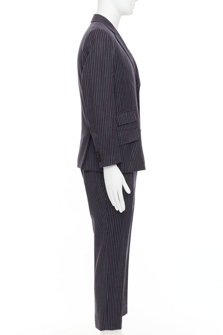 ETRO grey pink pinstripe wool cashmere single breasted blazer pants set IT52 XL