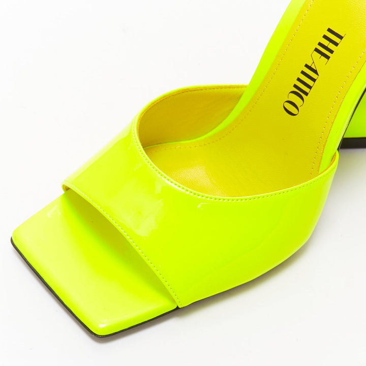 THE ATTICO Devon neon yellow leather open square toe mules heels EU37.5