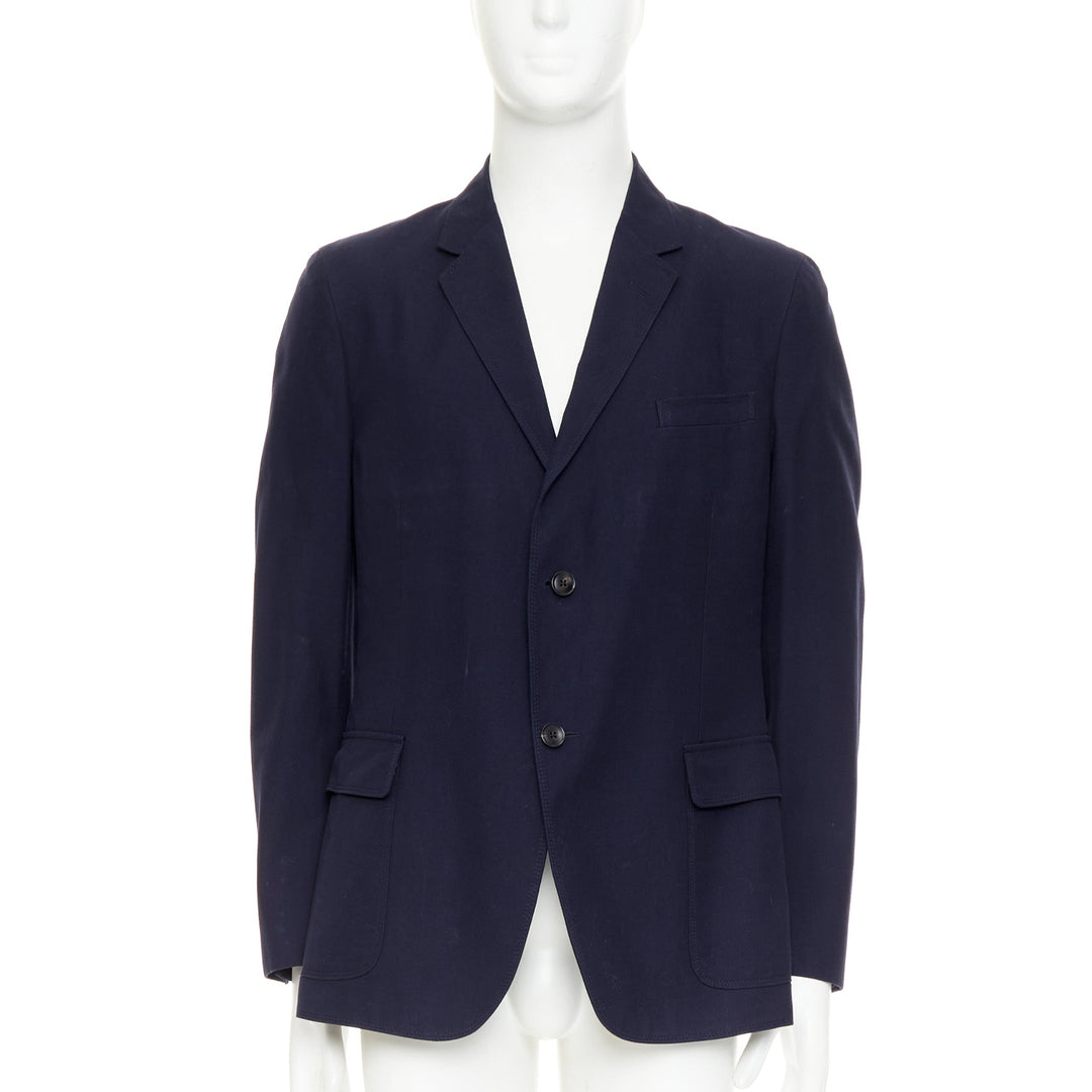 GUCCI navy cotton slim lapels vent half lined single breast blazer IT52 XL