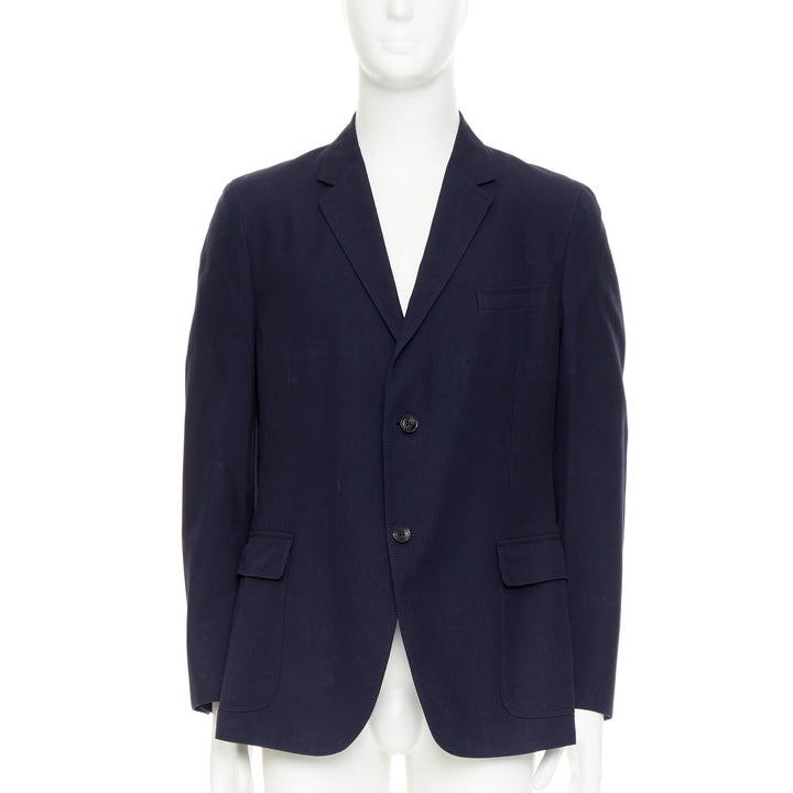GUCCI navy cotton slim lapels vent half lined single breast blazer IT52 XL