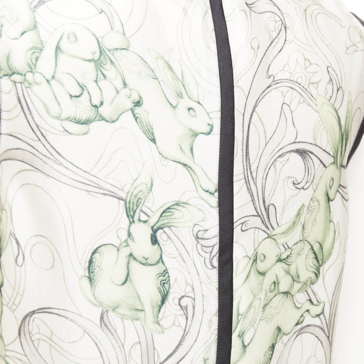 PRADA 2018 Runway James Jean rabbit liberty green silk piping dress IT38 XS