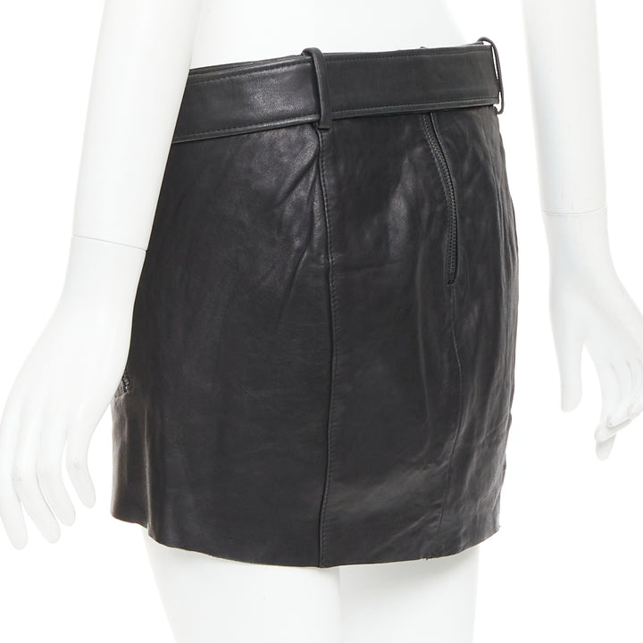 ACNE STUDIOS 2011 Mimi black tumbled lamb leather biker asymmetric skirt FR36 S