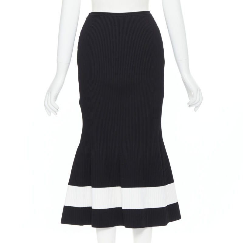 VICTORIA BECKHAM black white colorblocked ribbed fit flare midi skirt XS