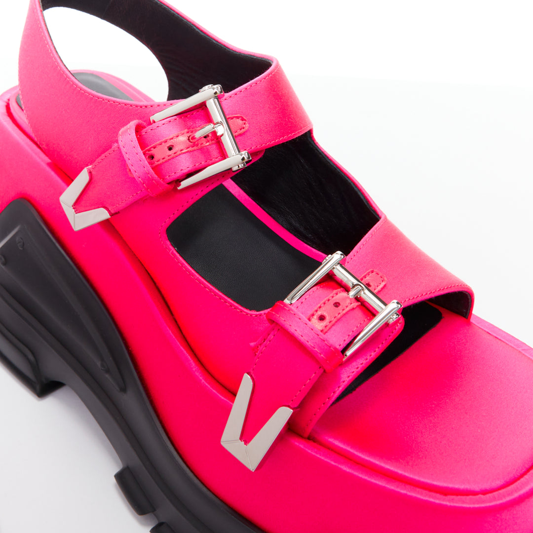 new VERSACE Anthem 120 Tropical Pink fuschia satin platform chunky sandals EU38