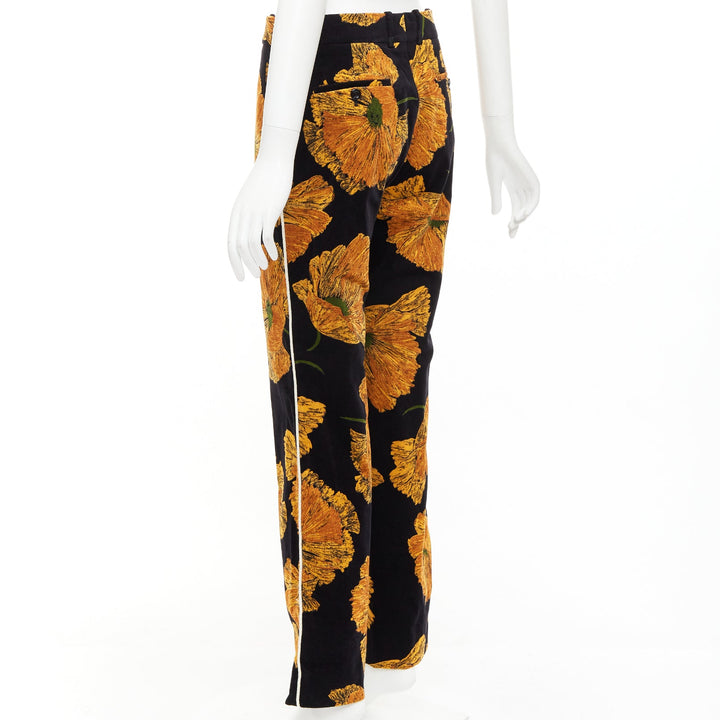 GUCCI 2017  Alessandro Michele gold floral velvet straight pants IT38 XS