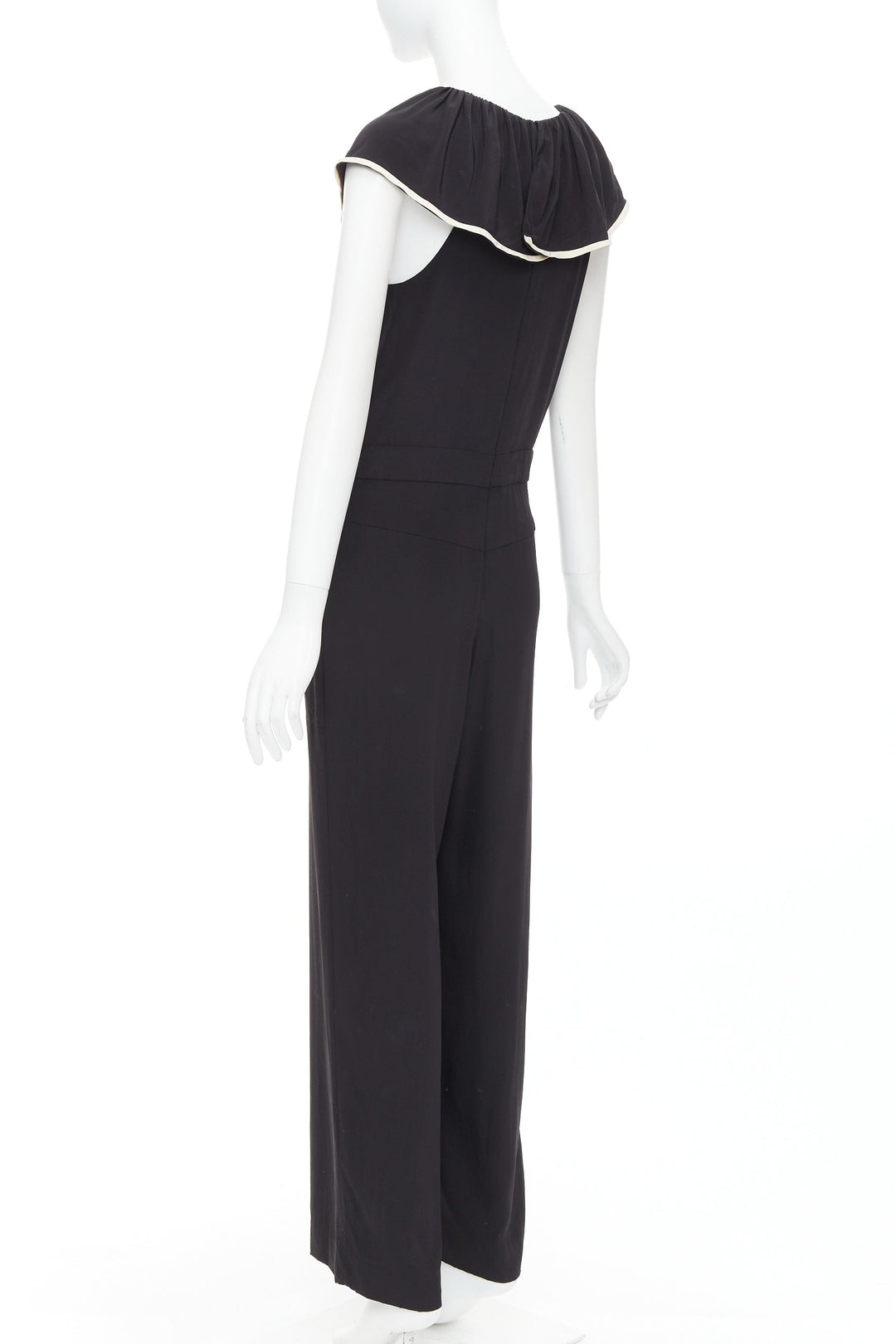 CHLOE black 100% silk crepe de chine ruffle collar jumpsuit FR36 S