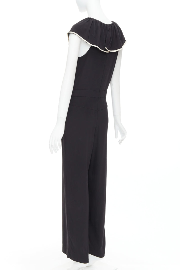 CHLOE black 100% silk crepe de chine ruffle collar jumpsuit FR36 S