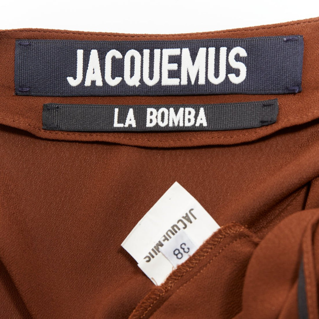 JACQUEMUS La Bomba brown viscose silky tie wrap crop shirt FR38 M
