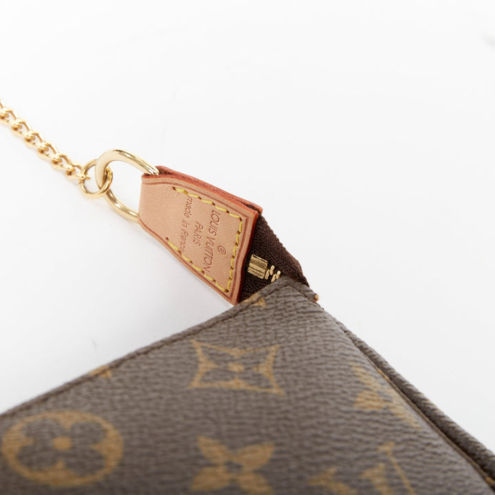 LOUIS VUITTON Mini Pochette Accessoires brown monogram canvas chain clutch pouch