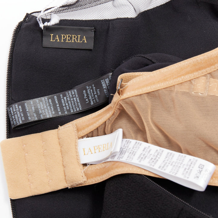 LA PERLA black crepe wool blend sheer plunge jumpsuit IT36D S
