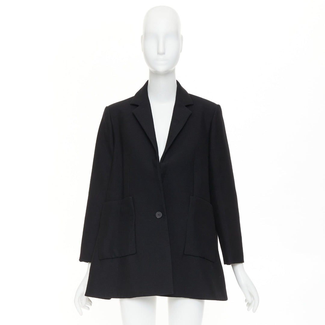 BALENCIAGA 2021 Trapeze black textured patch pocket A-line flared blazer coat