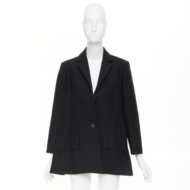 BALENCIAGA 2021 Trapeze black textured patch pocket A-line flared blazer coat