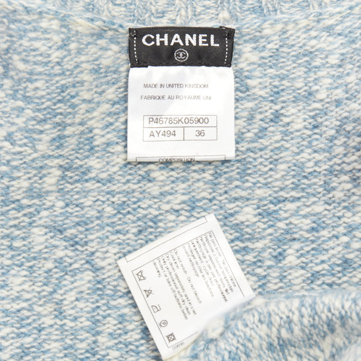 CHANEL blue melange cashmere CC turnlock buttons cardigan sweater FR36 S