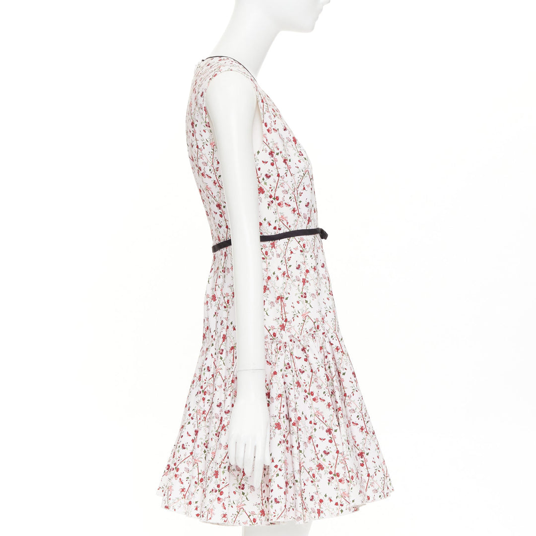 GIAMBATTISTA VALLI  white green nylon silk floral print ribbon belt dress IT42 M