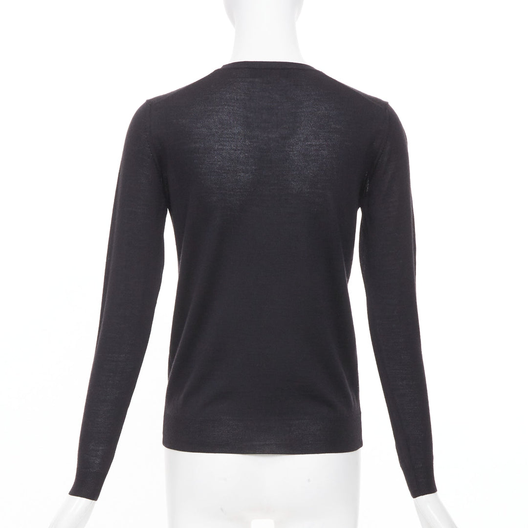 STELLA MCCARTNEY black virgin wool silk long sleeve crew neck sweater IT 34 XXS