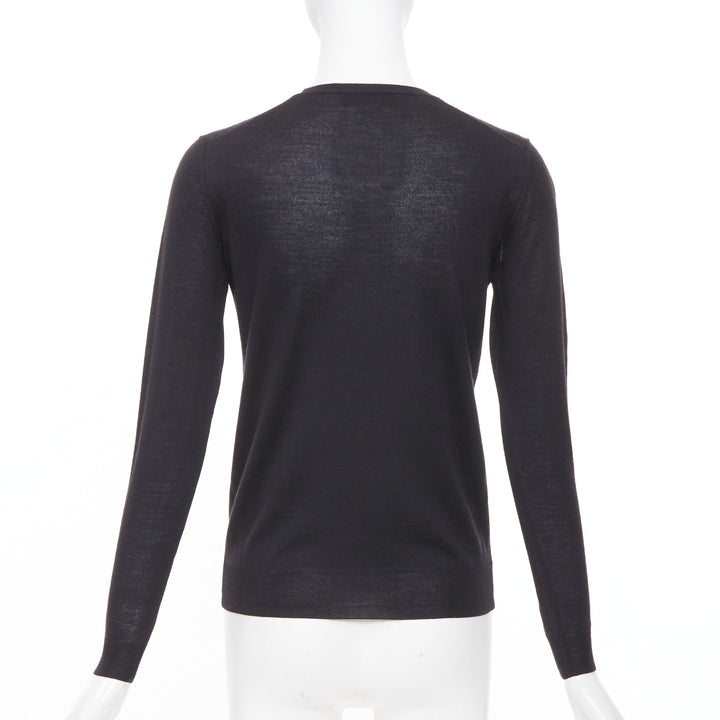 STELLA MCCARTNEY black virgin wool silk long sleeve crew neck sweater IT 34 XXS