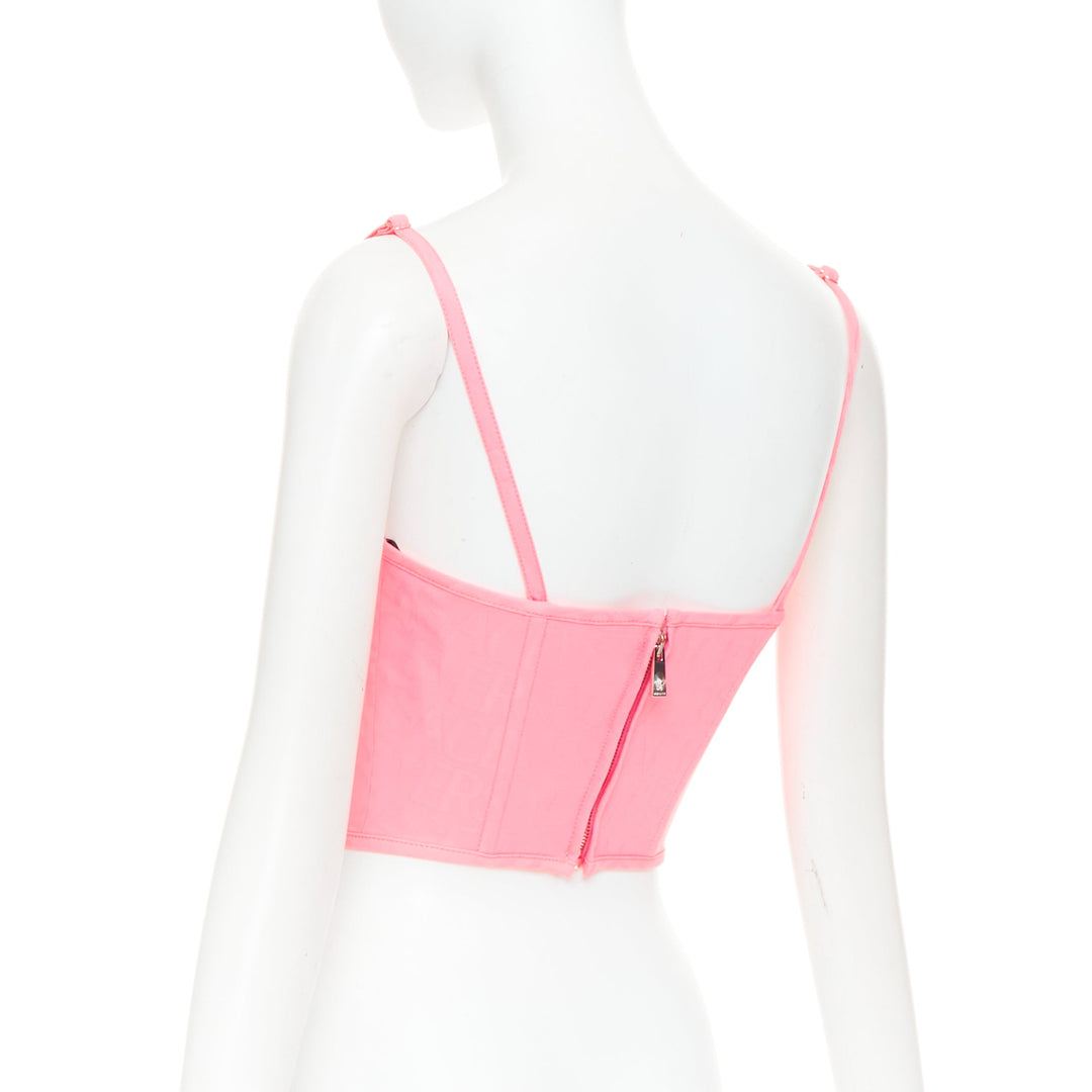 new VERSACE Medusa '95 Pastel Pink monogram boned silver buckle corset IT36 XXS