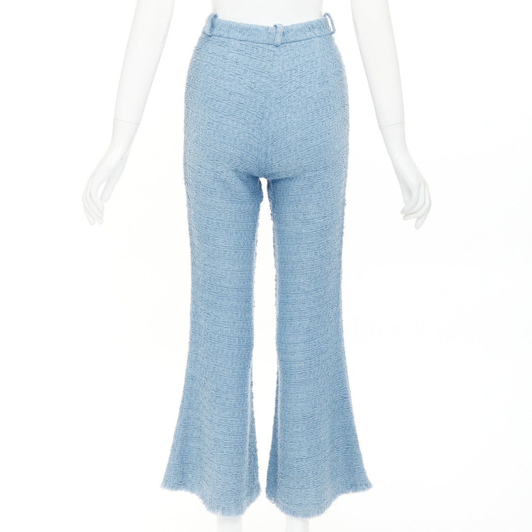 OSCAR DE LA RENTA 2023 Tanzanite blue tweed high waisted cropped pants US0 XS