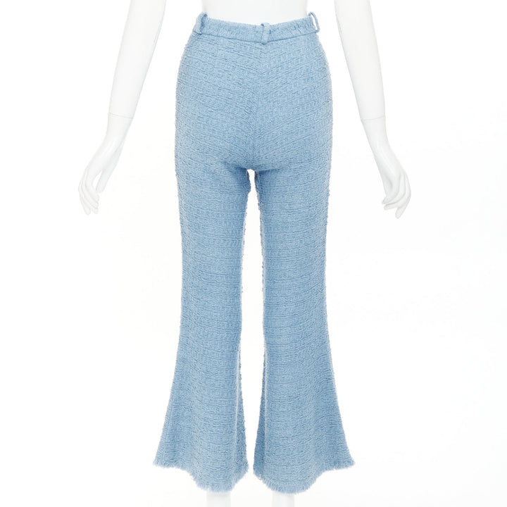 OSCAR DE LA RENTA 2023 Tanzanite blue tweed high waisted cropped pants US0 XS