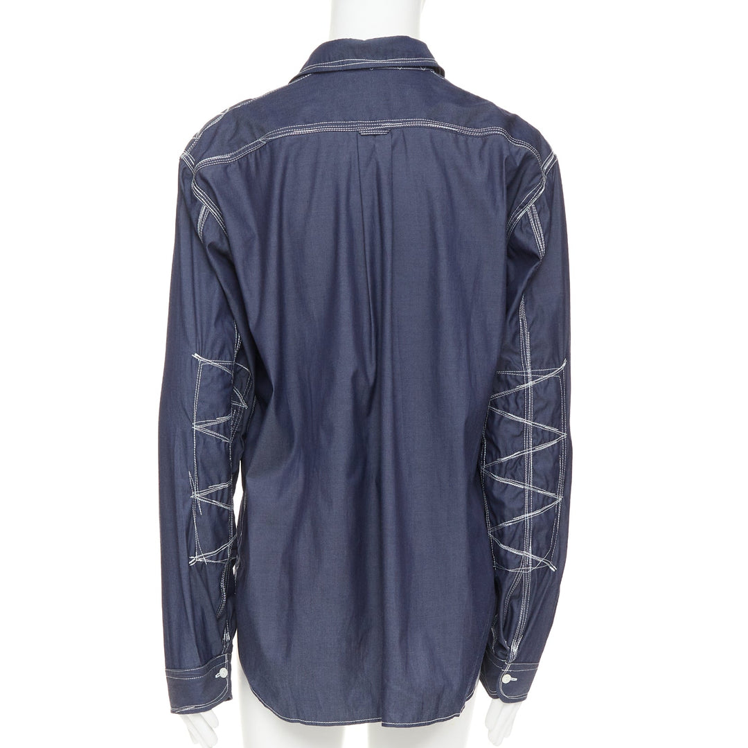 JUNYA WATANABE MEN 2024 navy white cotton twill contrast stitch work shirt XL