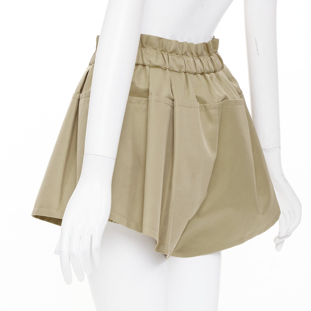 SACAI 2024 beige khaki cotton paperbag drawstring utility bubble shorts JP1 S