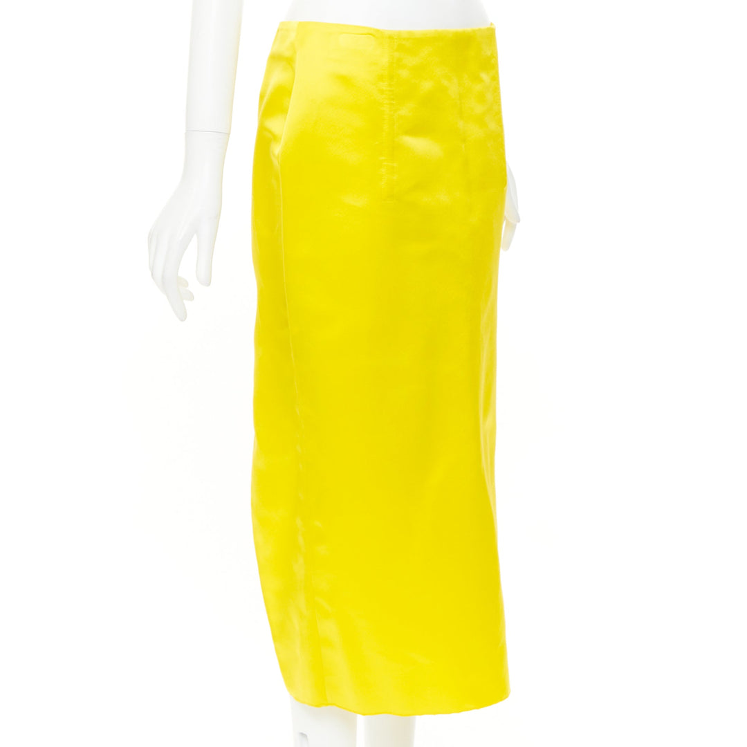 PRADA 2022 Raf Simons Runway yellow satin split high waisted midi skirt IT40 S