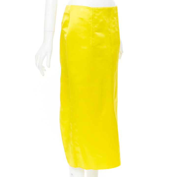 PRADA 2022 Raf Simons Runway yellow satin split high waisted midi skirt IT40 S