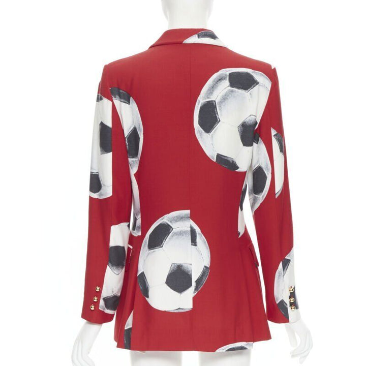MOSCHINO Cheap Chic red football soccer print gold button blazer jacket IT40