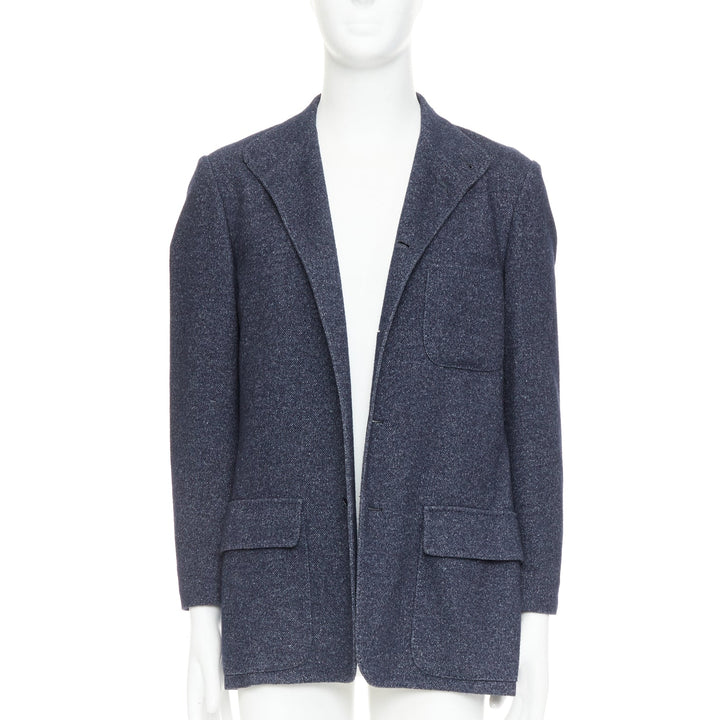 LORO PIANA navy cashmere linen unstructured sport coat blazer IT52 XL