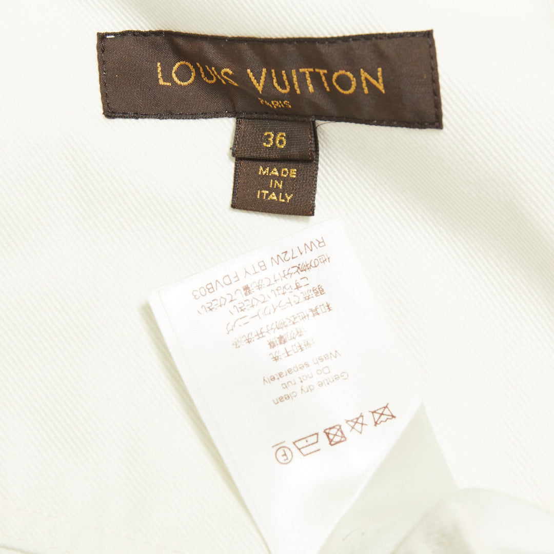 LOUIS VUITTON Virgil Abloh 2021 Runway cream denim embroidered badge coat FR36 S