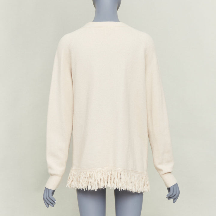 DRIES VAN NOTEN oversized fringe trim woolen button front cardigan sweater  L