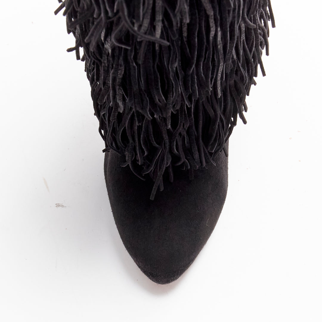 CHRISTIAN LOUBOUTIN Forever Tina 130 black suede fringe platform boots EU37.5