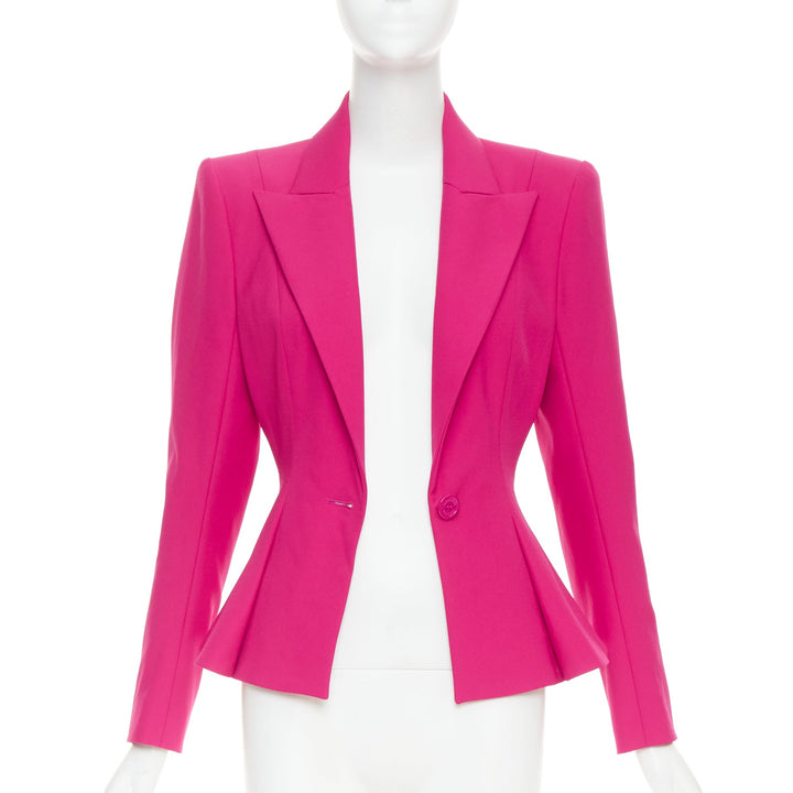 ALEXANDRE VAUTHIER hibiscus pink padded shoulder wasp waist peplum blazer S