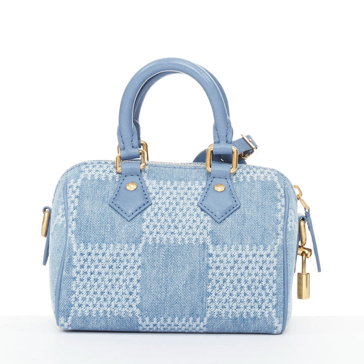 LOUIS VUITTON 2024 Speedy 18 Bandouliere blue denim Damier jacquard mini bag