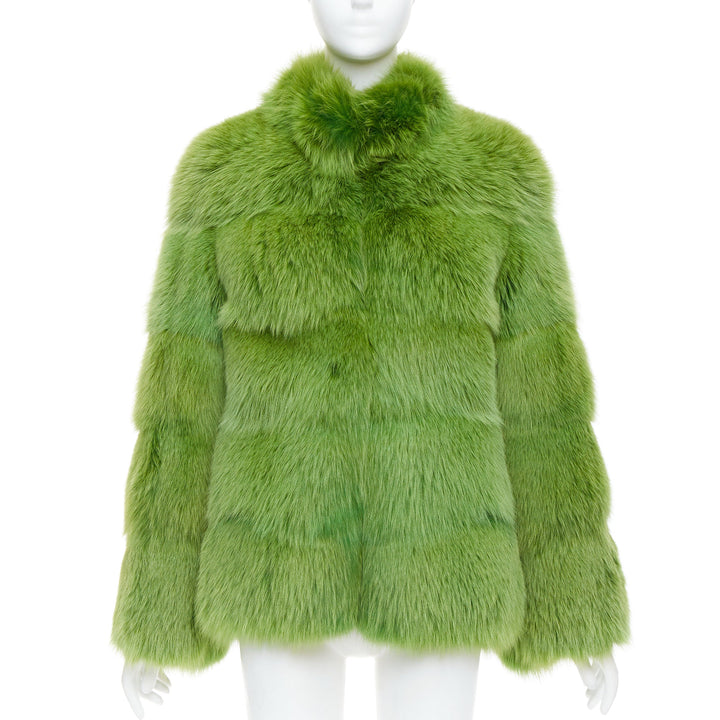 rare EMILIO PUCCI green dyed mink fur stand collar jacket coat IT40 S