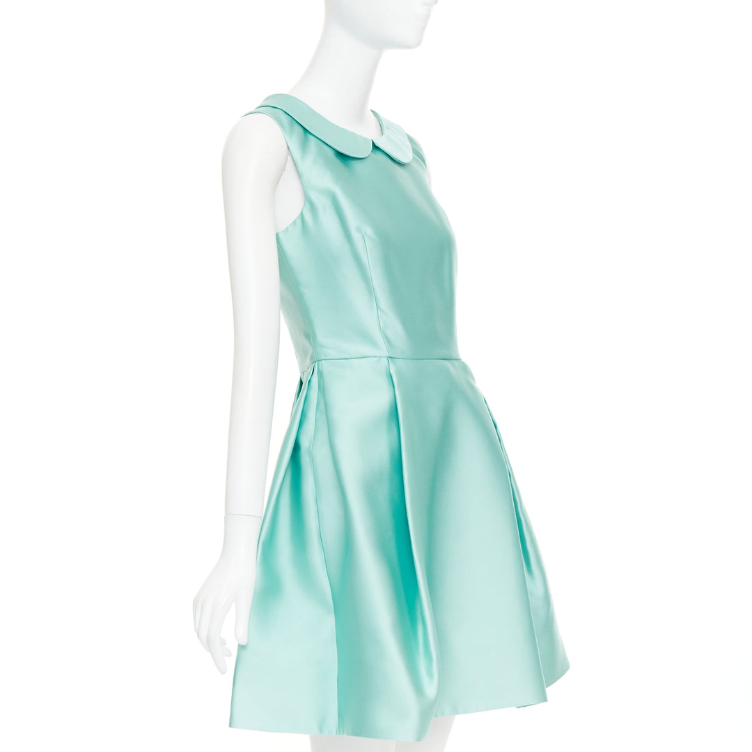 ROCHAS RCA421A mint green silk satin peter pan collar skater dress IT42 M