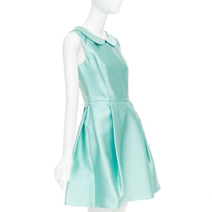 ROCHAS RCA421A mint green silk satin peter pan collar skater dress IT42 M