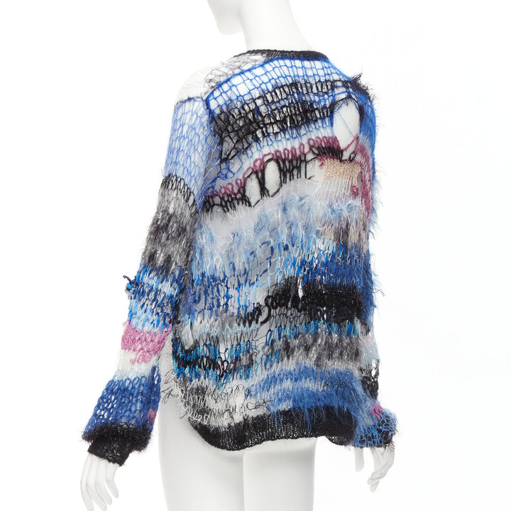 RODARTE Signature blue pink silver lurex open loose knit cardigan sweater