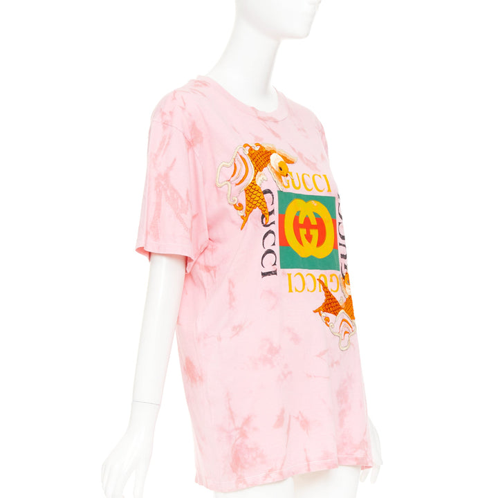 GUCCI 2017 pink tie-dye embroidered Koi fish oversized  t-shirt S