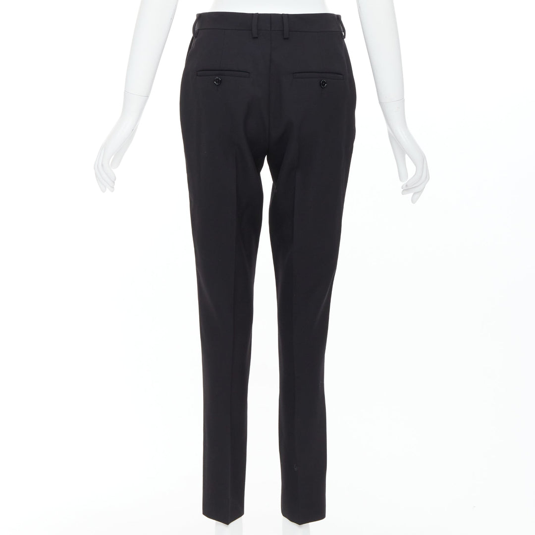 CELINE black 100% wool tapered slant pocket cropped trousers FR38 M