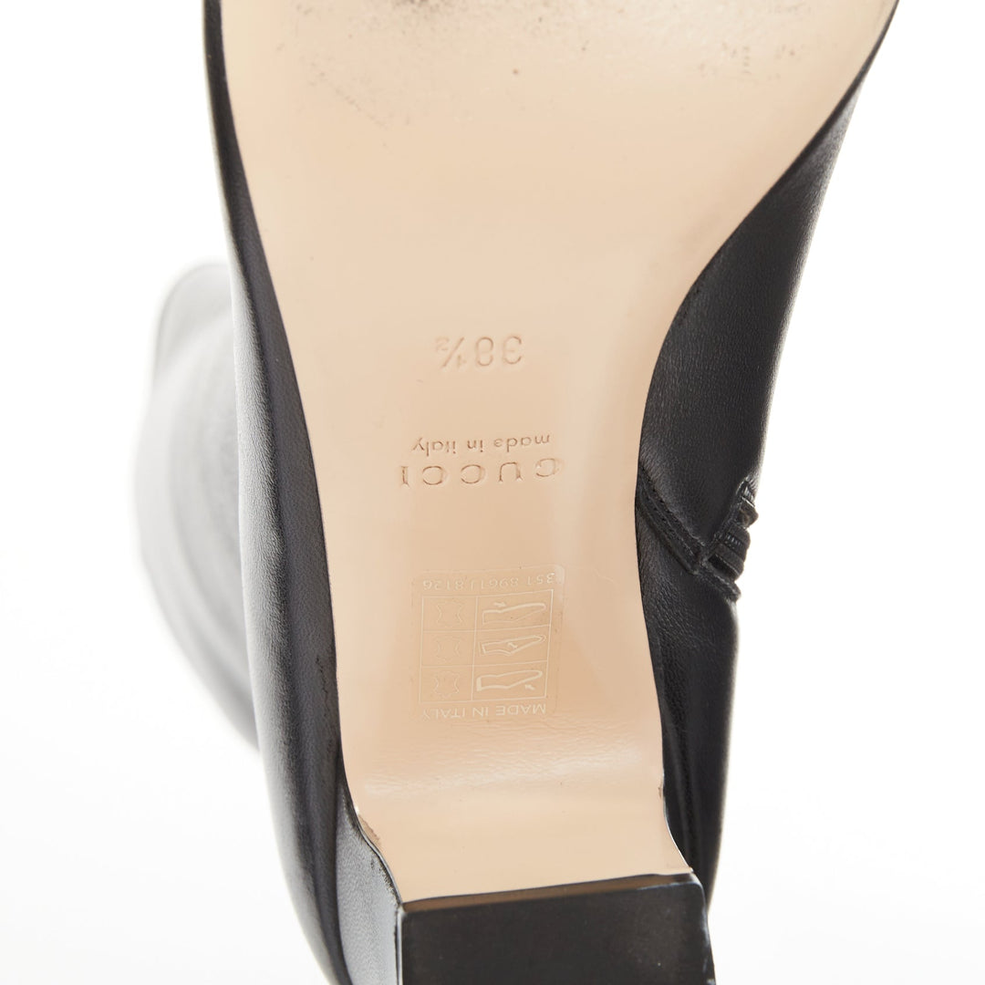 GUCCI Brixton black nappa stretch leather gold horsebit knee high boots EU38.5