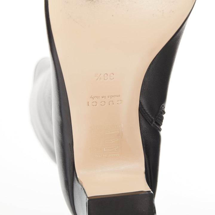 GUCCI Brixton black nappa stretch leather gold horsebit knee high boots EU38.5