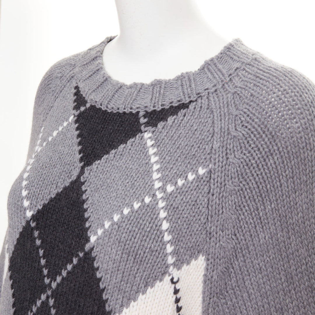 ALEXANDER MCQUEEN 2017 grey wool argyle intarsia zipper trim high low sweater S