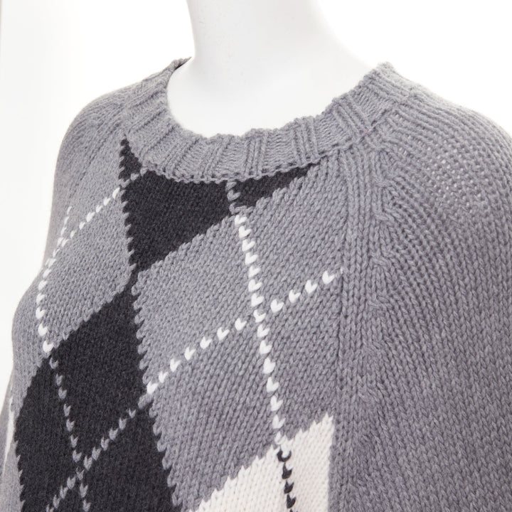 ALEXANDER MCQUEEN 2017 grey wool argyle intarsia zipper trim high low sweater S