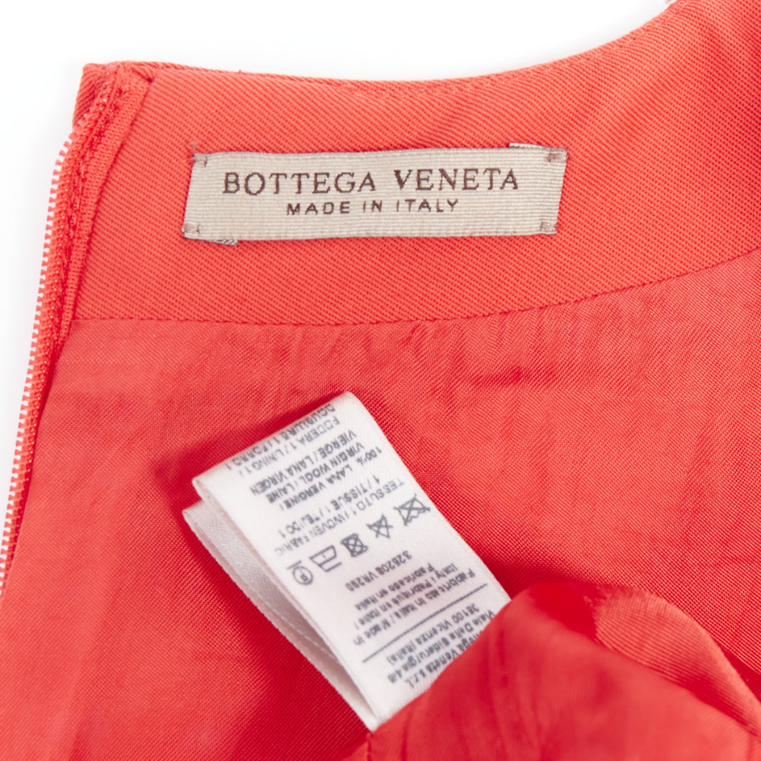 BOTTEGA VENETA red 100% vrigin wool 3D pleated crew neck fit flare dress