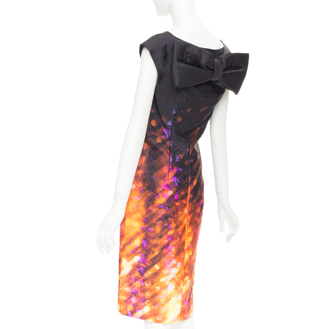 PRADA 2018 Cloque Brokeh silk jacquard textured bow back cocktail dress IT38 XS