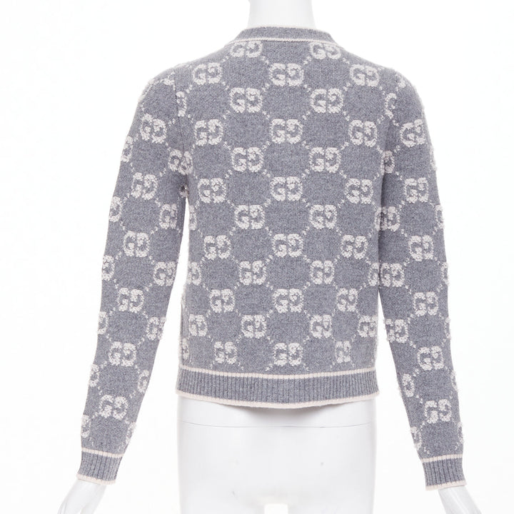 GUCCI 2021 grey cream GG Supreme jacquard boucle wool cardigan jacket IT40 S