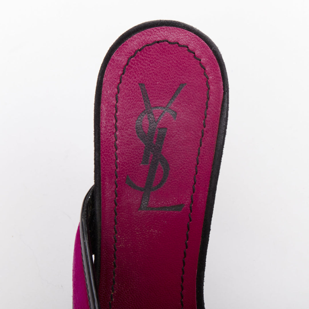 YVES SAINT LAURENT Vintage purple suede black platform slip on mule sandals EU40